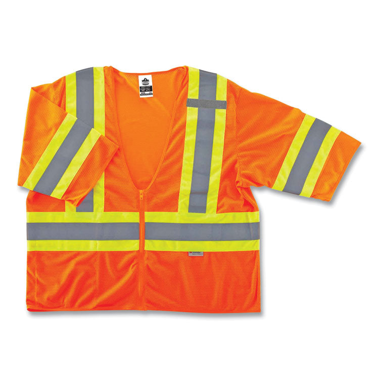 GloWear 8330Z Class 3 Two-Tone Zipper Vest, Polyester, Small/Medium, Orange