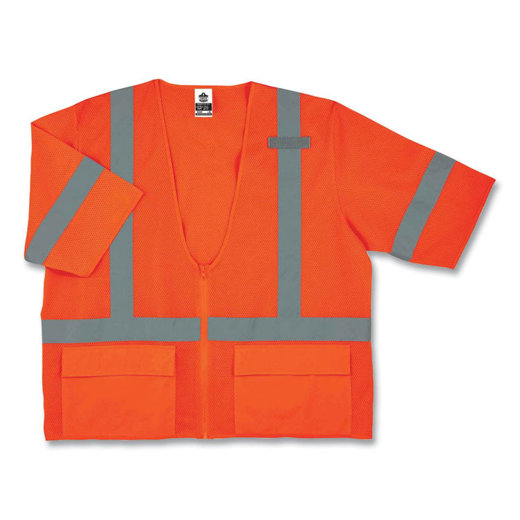 GloWear 8320Z Class 3 Standard Zipper Vest, Polyester, 2X-Large/3X-Large, Orange