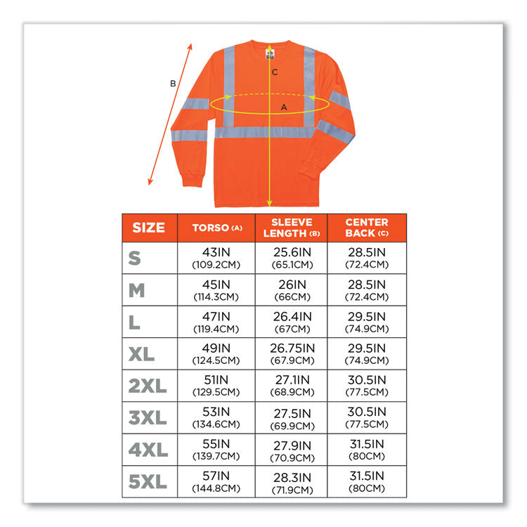 GloWear 8391 Class 3 Hi-Vis Long Sleeve Shirt, 4X-Large, Orange