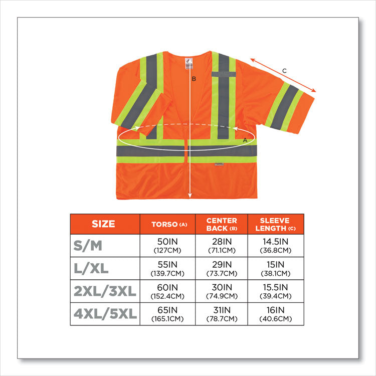 GloWear 8330Z Class 3 Two-Tone Zipper Vest, Polyester, 2X-Large/3X-Large, Orange