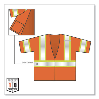 GloWear 8330Z Class 3 Two-Tone Zipper Vest, Polyester, Small/Medium, Orange