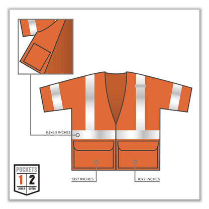 GloWear 8320Z Class 3 Standard Zipper Vest, Polyester, 2X-Large/3X-Large, Orange