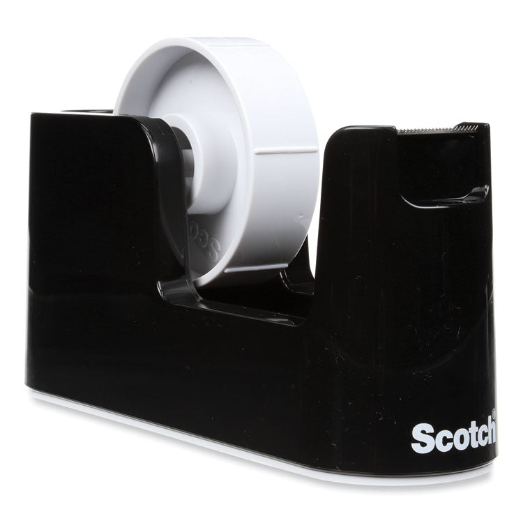 Heavy Duty Weighted Desktop Tape Dispenser with One Roll of Tape, 3" Core, ABS, Black