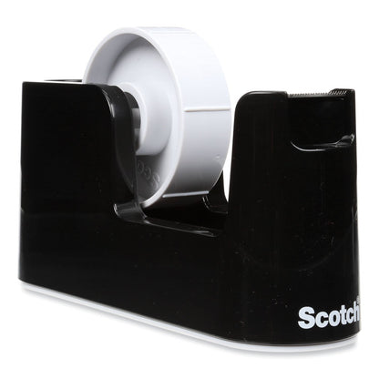 Heavy Duty Weighted Desktop Tape Dispenser with One Roll of Tape, 3" Core, ABS, Black