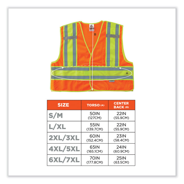 GloWear 8245PSV Class 2 Public Safety Vest, Polyester, 4X-Large/5X-Large, Orange