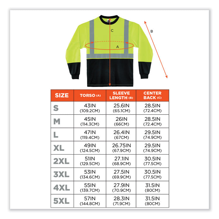 GloWear 8281BK Class 2 Long Sleeve Shirt with Black Bottom, 5X-Large, Lime