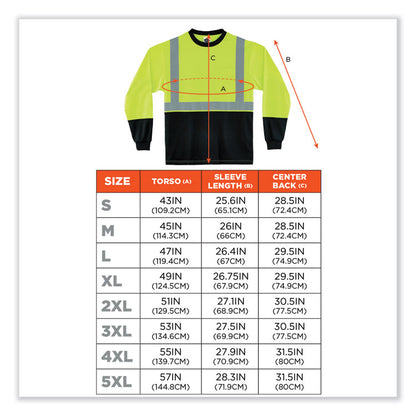 GloWear 8281BK Class 2 Long Sleeve Shirt with Black Bottom, 5X-Large, Lime