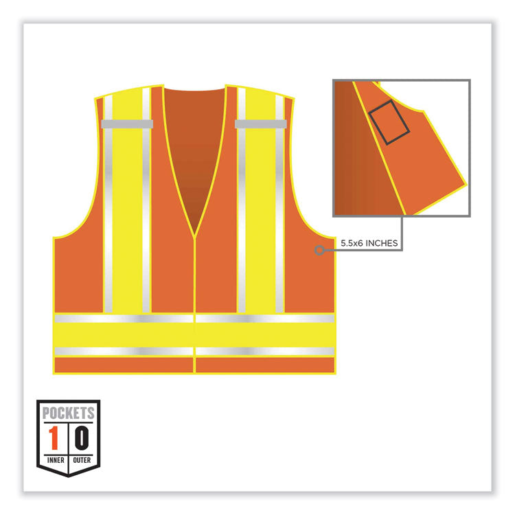 GloWear 8245PSV Class 2 Public Safety Vest, Polyester, Large/X-Large, Orange