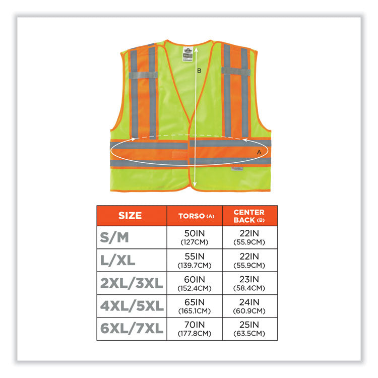 GloWear 8245PSV Class 2 Public Safety Vest, Polyester, 2X-Large/3X-Large, Lime