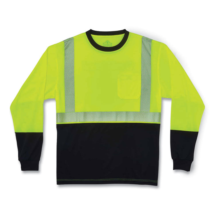 GloWear 8281BK Class 2 Long Sleeve Shirt with Black Bottom, 2X-Large, Lime