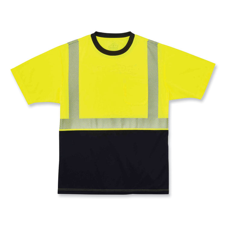 GloWear 8280BK Class 2 Performance T-Shirt with Black Bottom, Medium, Lime