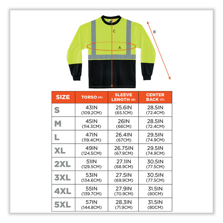 GloWear 8281BK Class 2 Long Sleeve Shirt with Black Bottom, 4X-Large, Lime