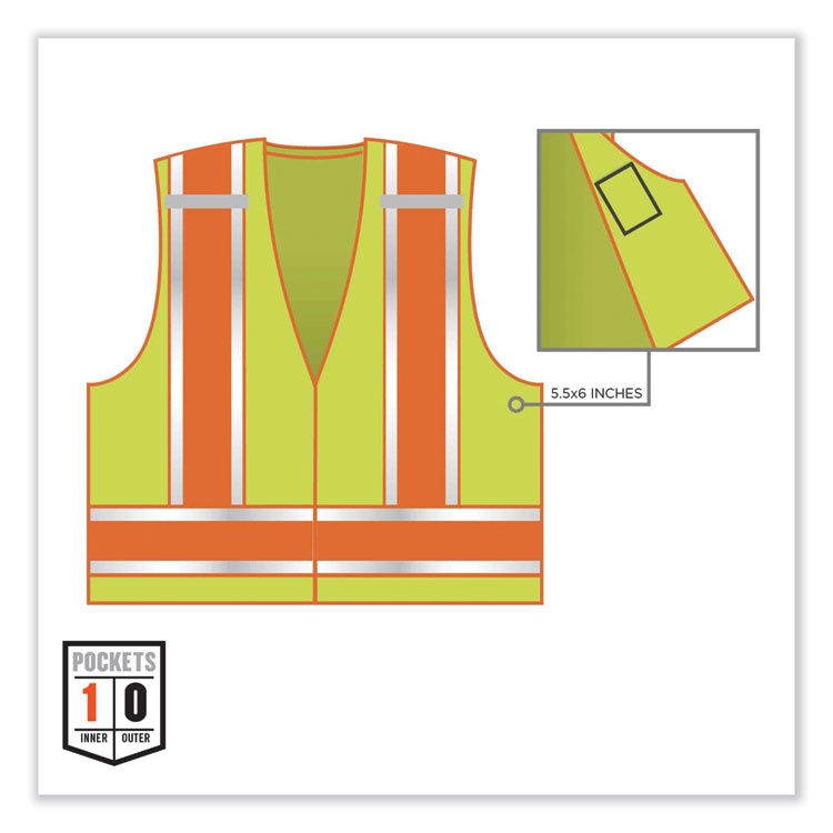 GloWear 8245PSV Class 2 Public Safety Vest, Polyester, Large/X-Large, Lime