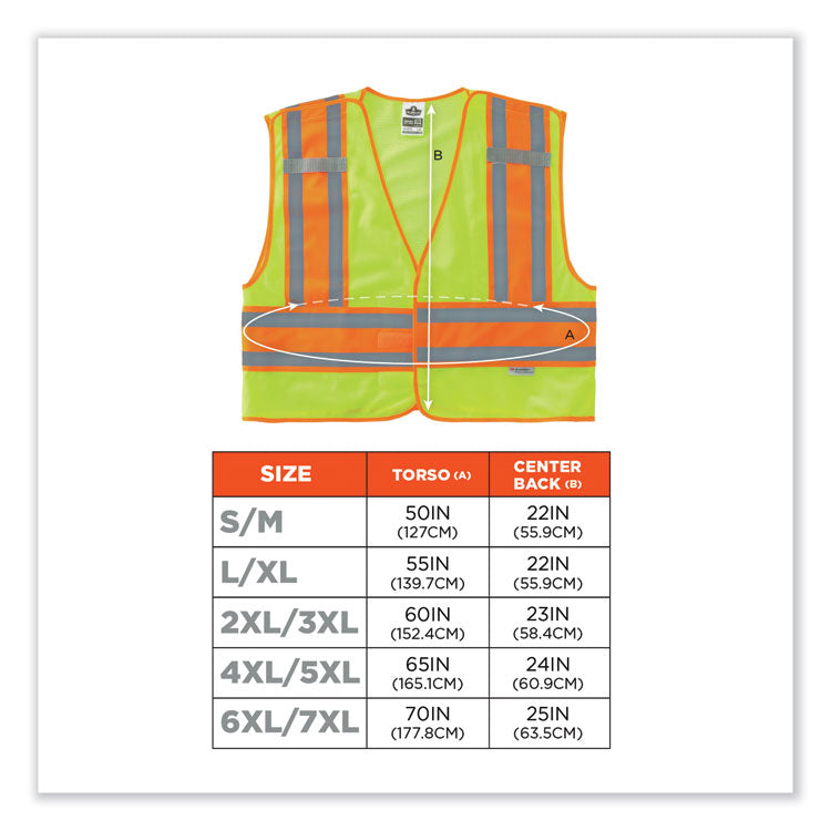 GloWear 8245PSV Class 2 Public Safety Vest, Polyester, Large/X-Large, Lime
