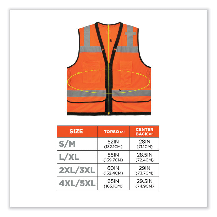 GloWear 8253HDZ Class 2 Heavy-Duty Mesh Surveyors Vest, Polyester, 4X-Large/5X-Large, Orange