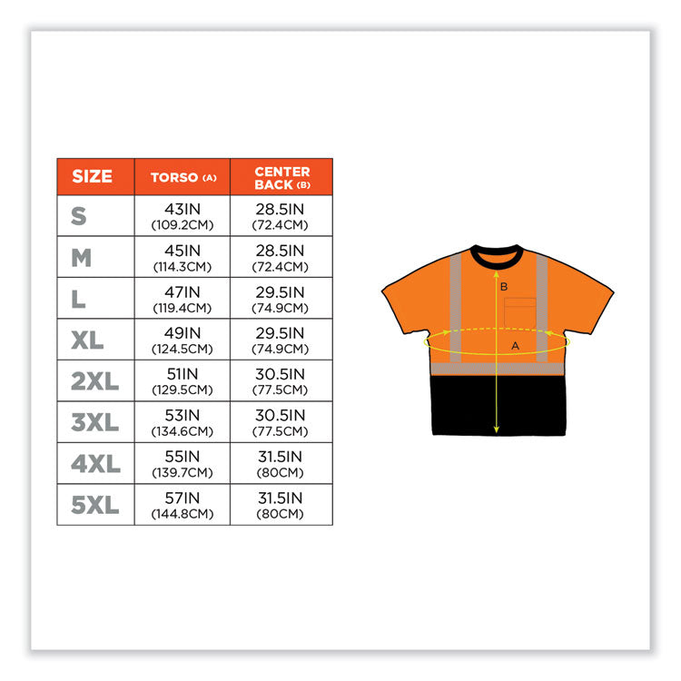 GloWear 8280BK Class 2 Performance T-Shirt with Black Bottom, 4X-Large, Orange