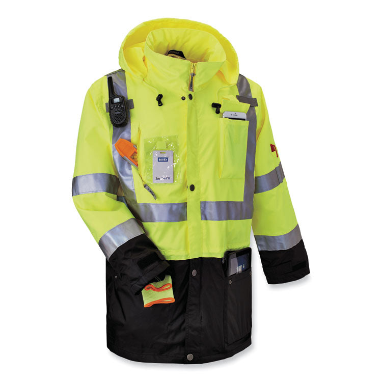 GloWear 8386 Class 3 Hi-Vis Outer Shell Jacket, Polyester, X-Large, Lime