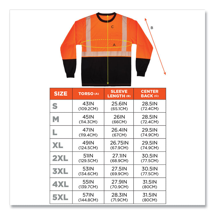 GloWear 8281BK Class 2 Long Sleeve Shirt with Black Bottom, 2X-Large, Orange