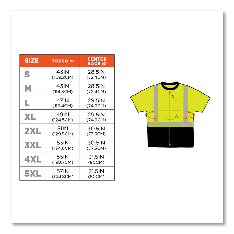GloWear 8280BK Class 2 Performance T-Shirt with Black Bottom, 5X-Large, Lime