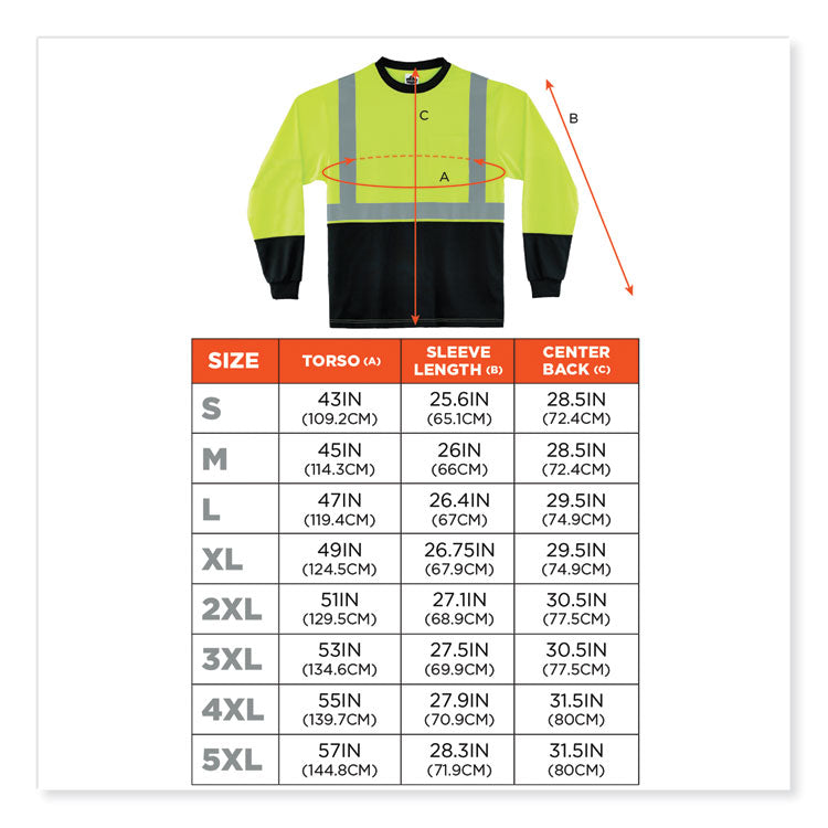 GloWear 8281BK Class 2 Long Sleeve Shirt with Black Bottom, Large, Lime