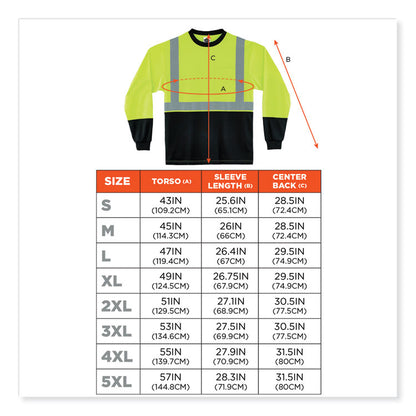 GloWear 8281BK Class 2 Long Sleeve Shirt with Black Bottom, Large, Lime