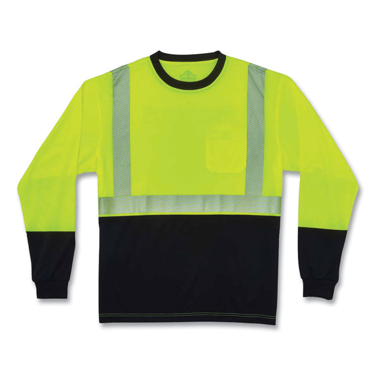 GloWear 8281BK Class 2 Long Sleeve Shirt with Black Bottom, X-Large, Lime