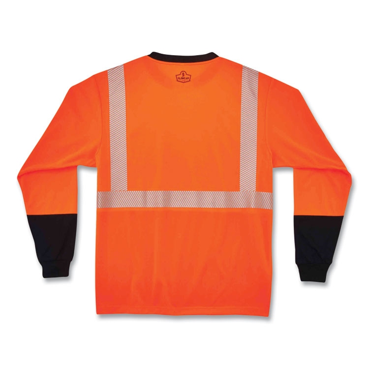 GloWear 8281BK Class 2 Long Sleeve Shirt with Black Bottom, Large, Orange