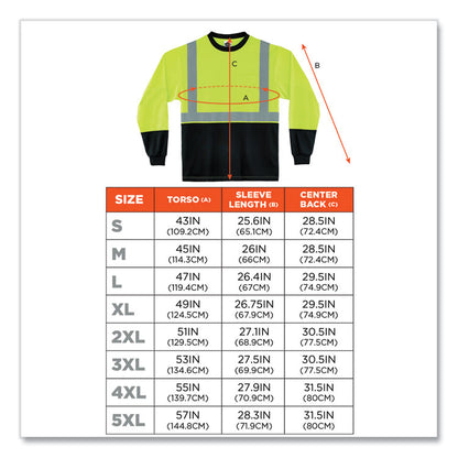 GloWear 8281BK Class 2 Long Sleeve Shirt with Black Bottom, X-Large, Lime