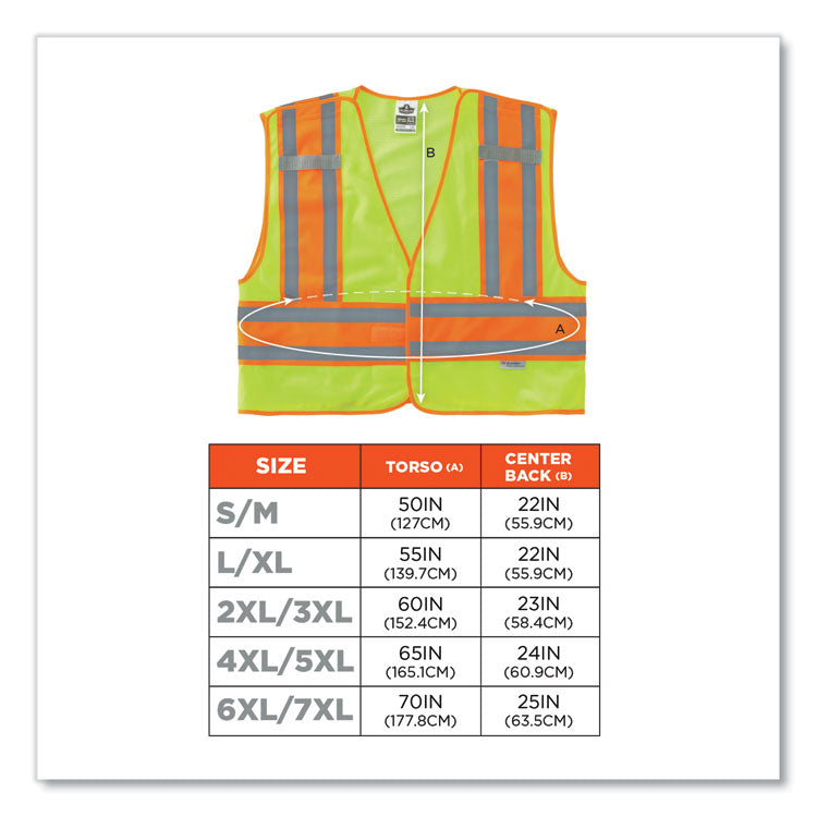GloWear 8245PSV Class 2 Public Safety Vest, Polyester, 4X-Large/5X-Large, Lime