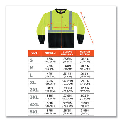 GloWear 8281BK Class 2 Long Sleeve Shirt with Black Bottom, Small, Lime