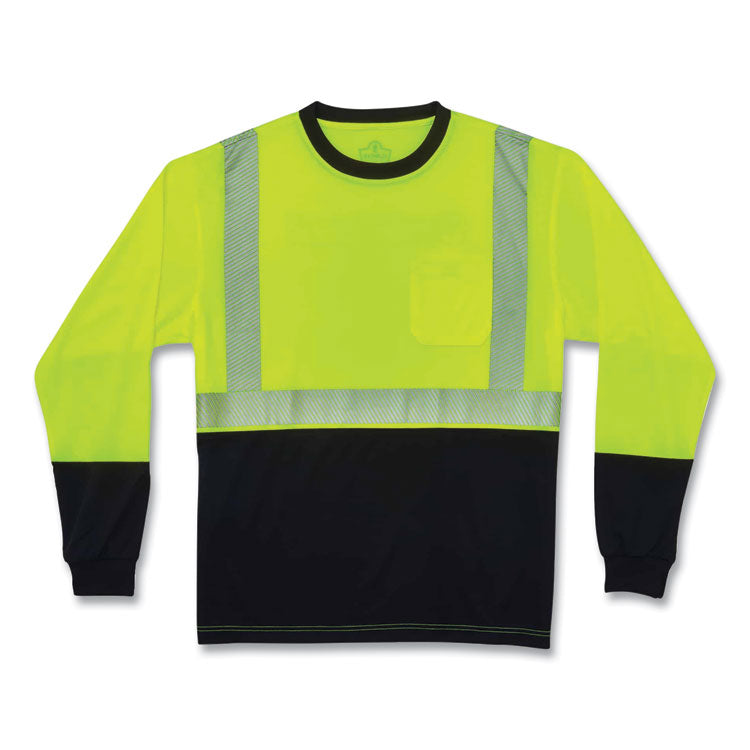 GloWear 8281BK Class 2 Long Sleeve Shirt with Black Bottom, Large, Lime