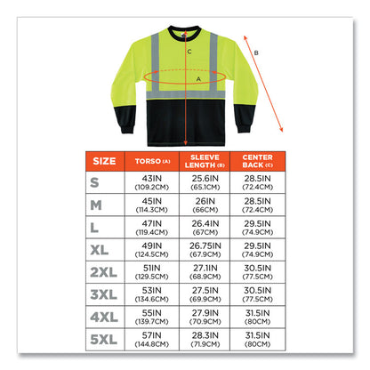 GloWear 8281BK Class 2 Long Sleeve Shirt with Black Bottom, 3X-Large, Lime