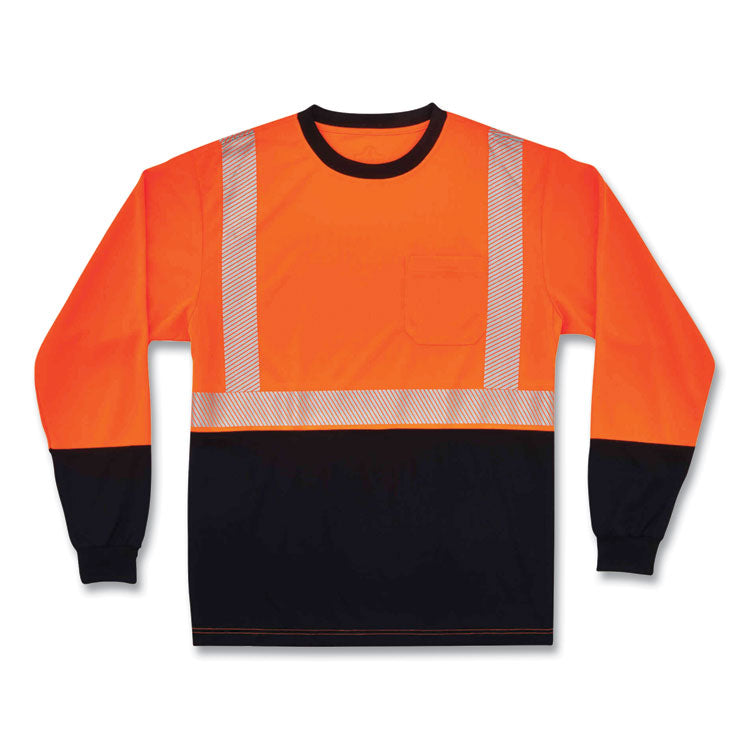 GloWear 8281BK Class 2 Long Sleeve Shirt with Black Bottom, Large, Orange