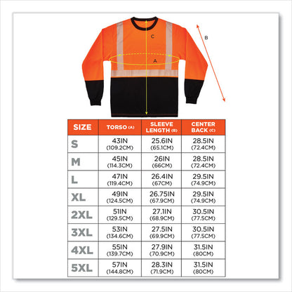 GloWear 8281BK Class 2 Long Sleeve Shirt with Black Bottom, Medium, Orange