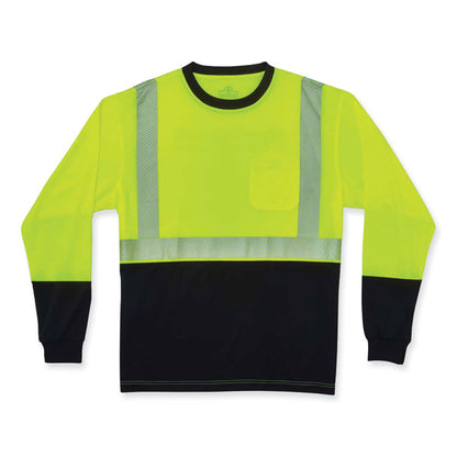 GloWear 8281BK Class 2 Long Sleeve Shirt with Black Bottom, Small, Lime