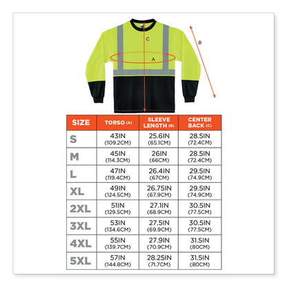 GloWear 8291BK Type R Class 2 Black Front Long Sleeve T-Shirt, 2X-Large, Lime
