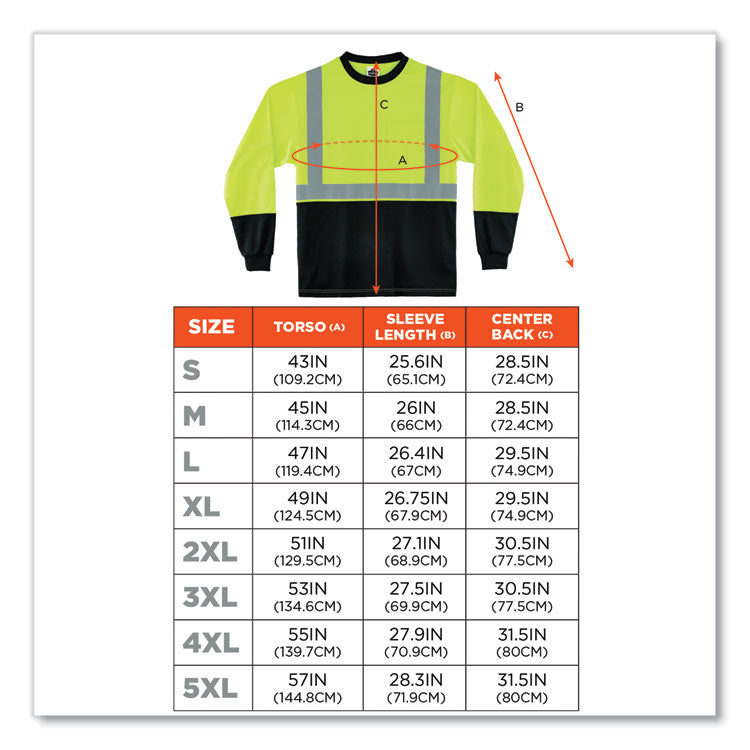 GloWear 8281BK Class 2 Long Sleeve Shirt with Black Bottom, 2X-Large, Lime