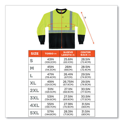 GloWear 8281BK Class 2 Long Sleeve Shirt with Black Bottom, 2X-Large, Lime