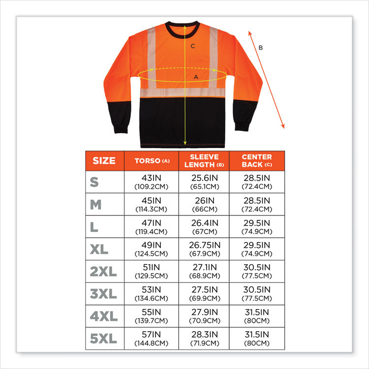 GloWear 8281BK Class 2 Long Sleeve Shirt with Black Bottom, 3X-Large, Orange