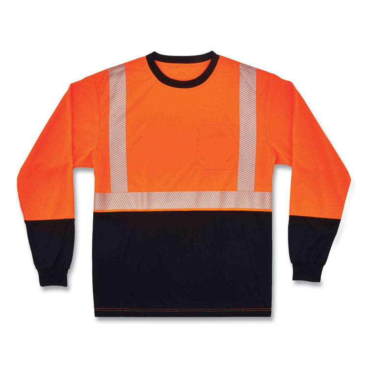 GloWear 8281BK Class 2 Long Sleeve Shirt with Black Bottom, Small, Orange