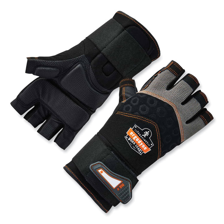 ProFlex 910 Half-Finger Impact Gloves + Wrist Support, EN388: 1121X, 12" Long, Small, Black, Pair