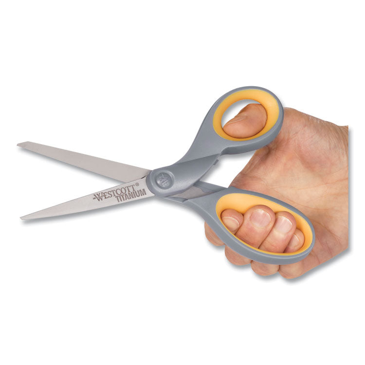 Titanium Bonded Scissors, 7" Long, 3" Cut Length, Straight Gray/Yellow Handle