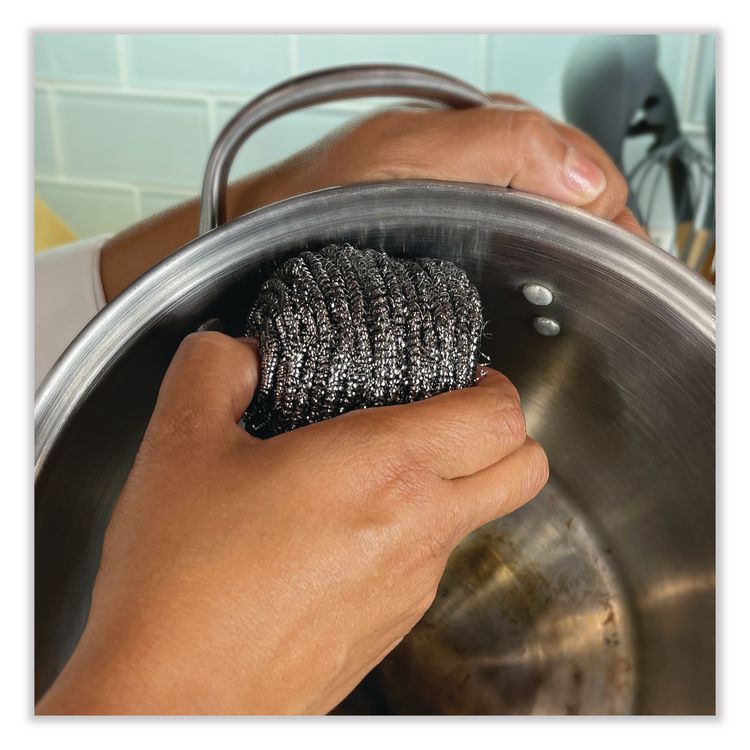 Stainless Steel Scrubber, 3.93 x 1.96, Silver, 72/Carton