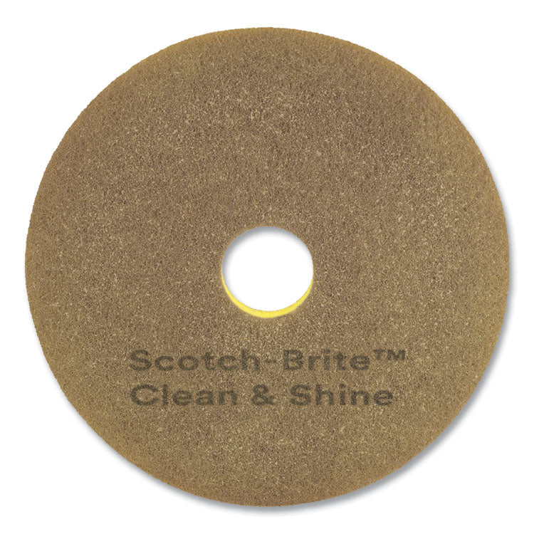 Clean and Shine Pad, 16" Diameter, Brown/Yellow, 5/Carton