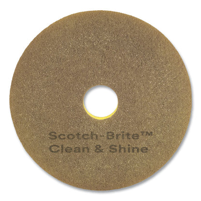 Clean and Shine Pad, 16" Diameter, Brown/Yellow, 5/Carton