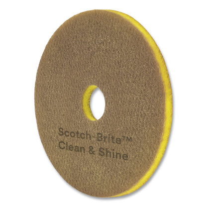 Clean and Shine Pad, 15" Diameter, Brown/Yellow, 5/Carton