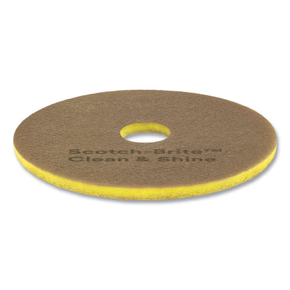 Clean and Shine Pad, 13" Diameter, Brown/Yellow, 5/Carton