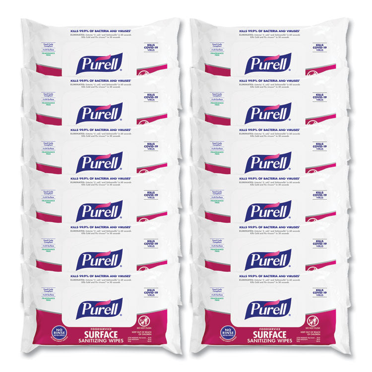 Foodservice Surface Sanitizing Wipes, 1-Ply, 7.4 x 9, Fragrance-Free, White, 72/Pouch, 12 Pouches/Carton
