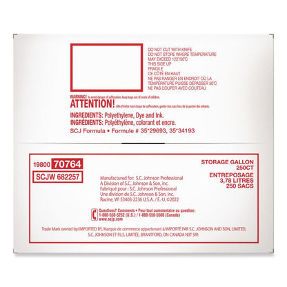 Double Zipper Storage Bags, Triple System Seal, Gallon, 1.75 mil, 10.56" x 10.75", Clear, 250/Box