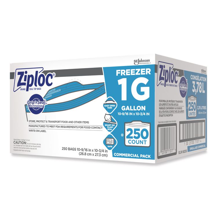 Zipper Freezer Bags, 1 gal, 2.7 mil, 10.56" x 10.75", Clear, 250/Carton